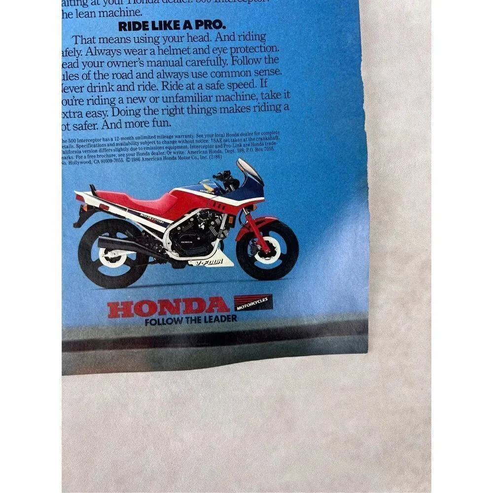 Vintage 1985 Honda Motorcycle Print-Ad